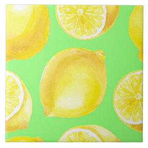 Watercolor lemons pattern ceramic tile