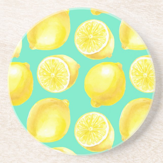 Watercolor lemons pattern coaster (Front)
