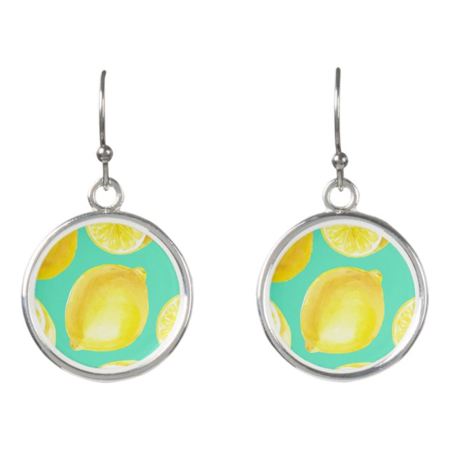 Watercolor lemons pattern earrings (Front)