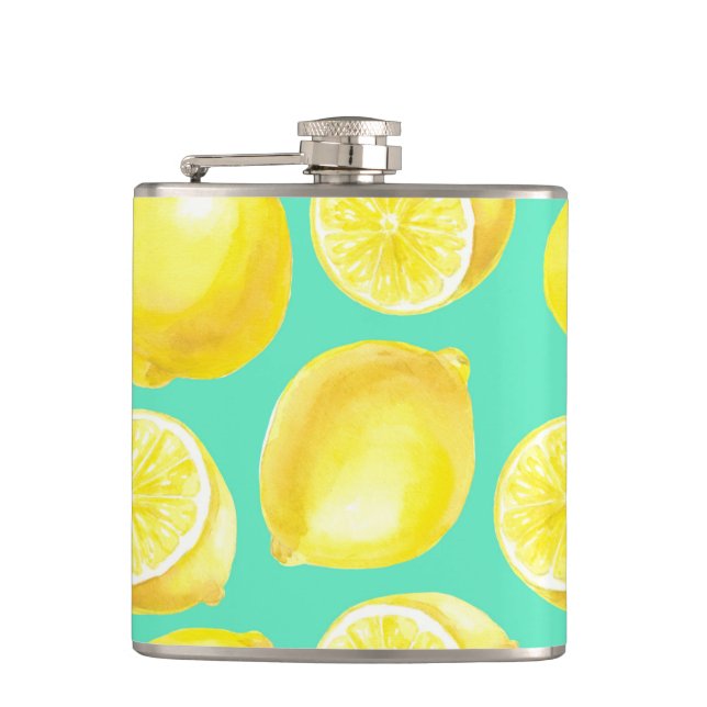 Watercolor lemons pattern flask (Front)