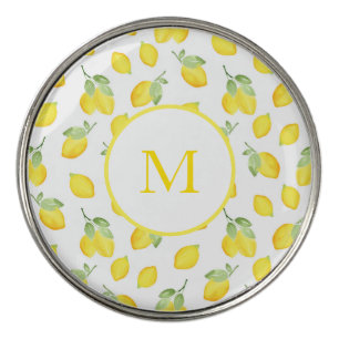 Watercolor Lemons Pattern Golf Ball Marker
