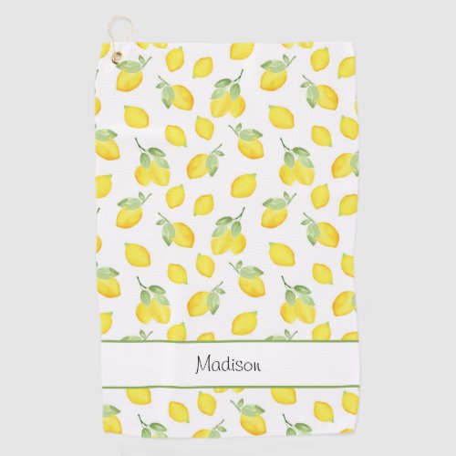 Watercolor Lemons Pattern Golf Towel