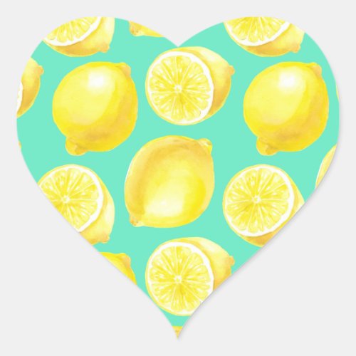 Watercolor lemons pattern heart sticker