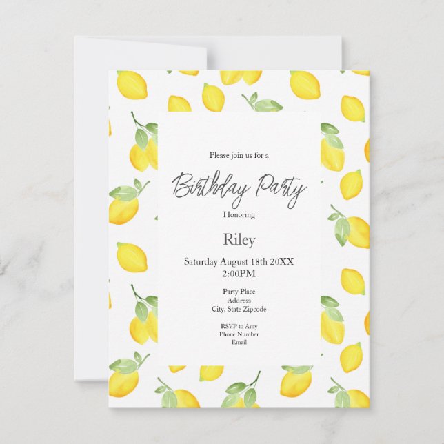 Watercolor Lemons Pattern Invitation (Front)