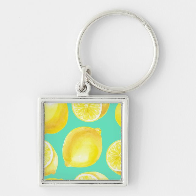 Watercolor lemons pattern keychain (Front)
