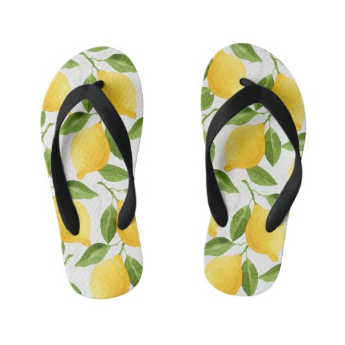 Watercolor lemons pattern kids flip flops