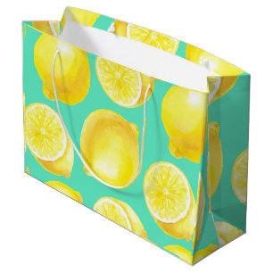 Watercolor lemons pattern large gift bag