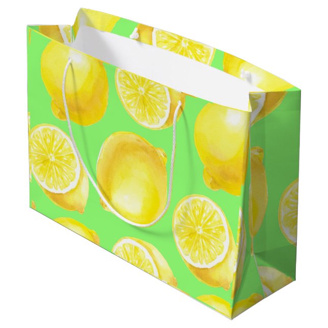 Watercolor lemons pattern large gift bag (Back Angled)