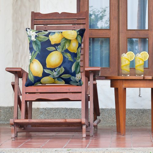 Watercolor Lemons Pattern Navy Throw Pillow