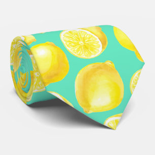 Watercolor lemons pattern neck tie