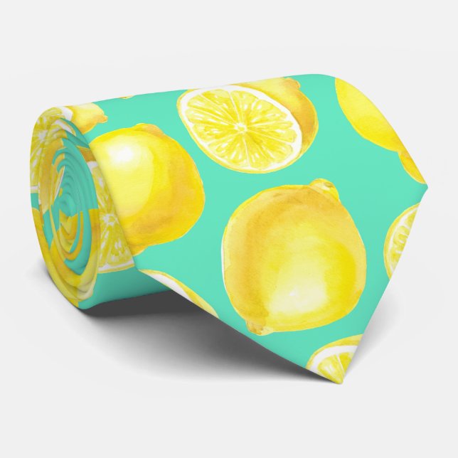 Watercolor lemons pattern neck tie (Rolled)