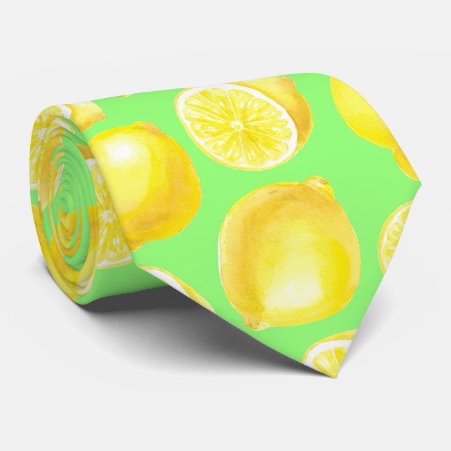 Watercolor lemons pattern neck tie (Rolled)