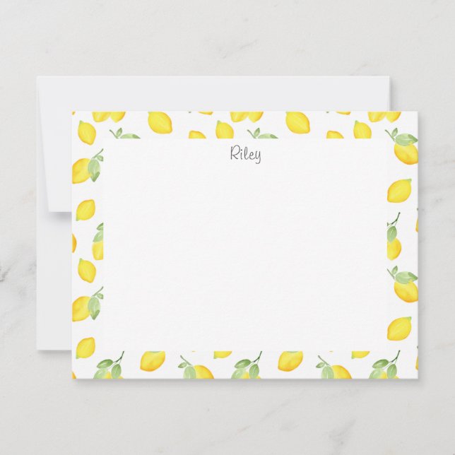 Watercolor Lemons Pattern Note Card (Front)
