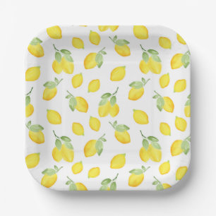 Watercolor Lemons Pattern Paper Plates