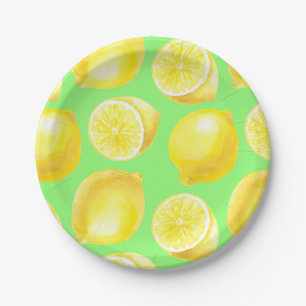 Watercolor lemons pattern paper plates