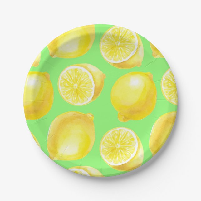 Watercolor lemons pattern paper plates (Front)