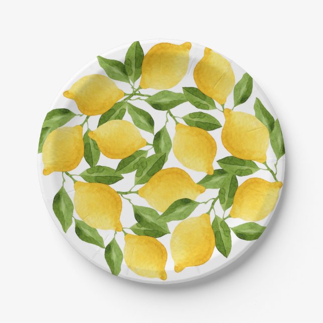 Watercolor lemons pattern paper plates (Front)