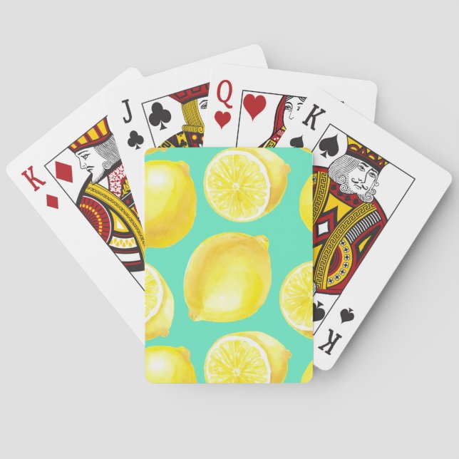 Watercolor lemons pattern poker cards (Back)