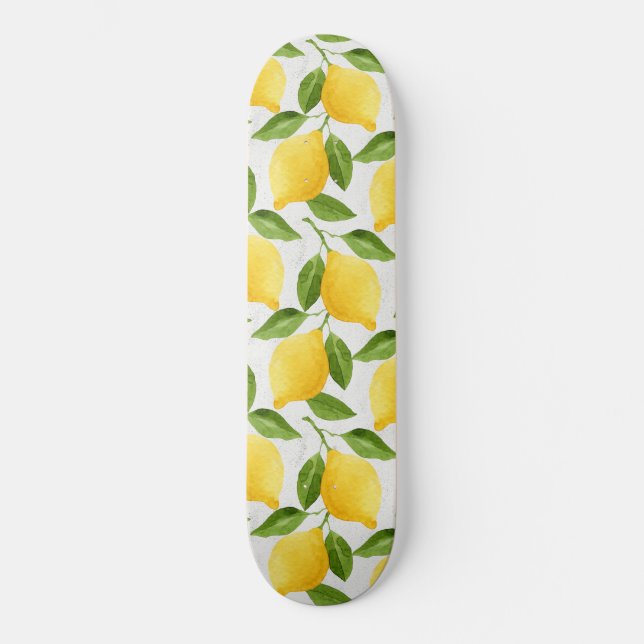 Watercolor lemons pattern skateboard (Front)