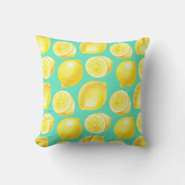 Watercolor lemons pattern throw pillow (Front)