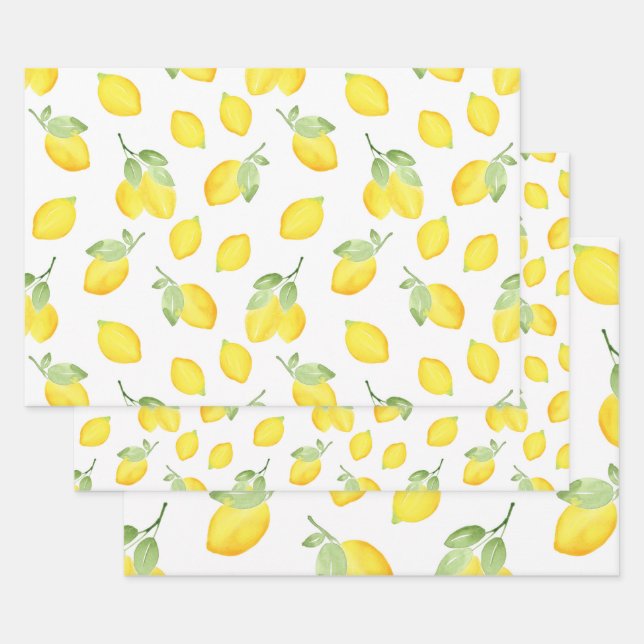 Watercolor Lemons Pattern  Wrapping Paper Sheets (Set)
