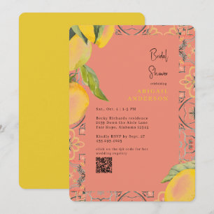 Watercolor Lemons Persimmon Rounded Bridal Shower Invitation