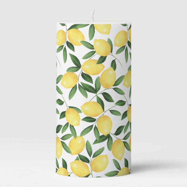 WATERCOLOR LEMONS PILLAR CANDLE (Front)