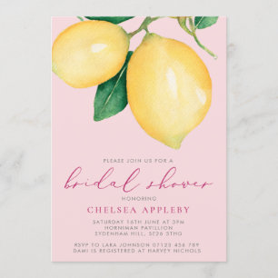 Watercolor Lemons & Pink Bridal Shower Invitation