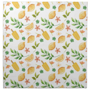 Watercolor Lemons & Popsicles Cloth Napkin