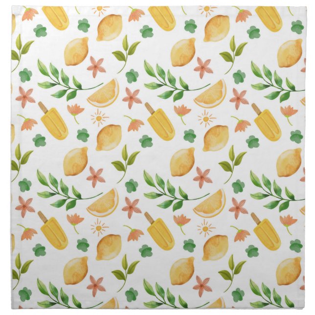 Watercolor Lemons & Popsicles Cloth Napkin (Front)