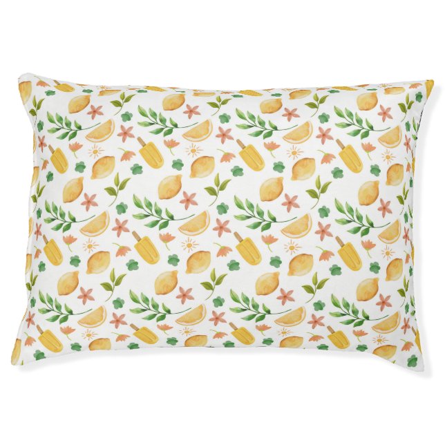 Watercolor Lemons & Popsicles  Pet Bed (Front)