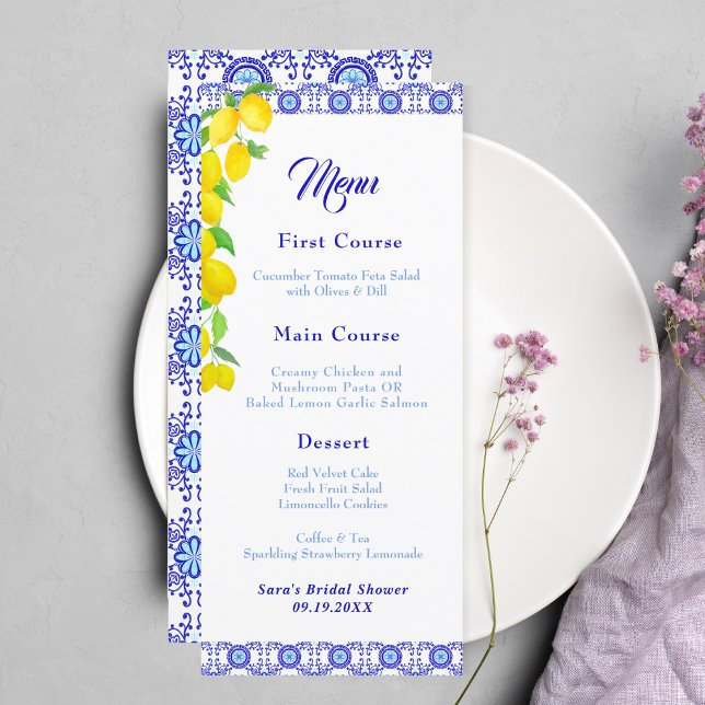 Watercolor Lemons Positano Amalfi Bridal Shower  Menu (Creator Uploaded)