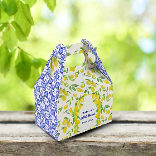 Watercolor Lemons Positano Amalfi Tile Bridal Show Favor Boxes