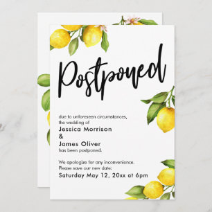 Watercolor Lemons Postponed Wedding Announcement