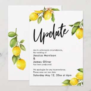 Watercolor Lemons Postponed Wedding Update Card