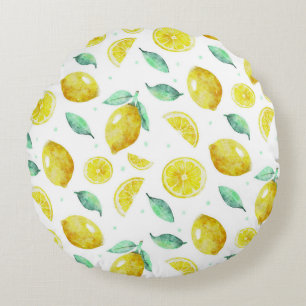 Watercolor lemons round pillow