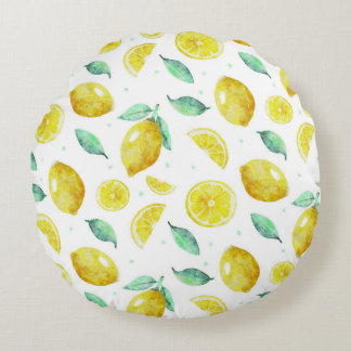 Watercolor lemons round pillow