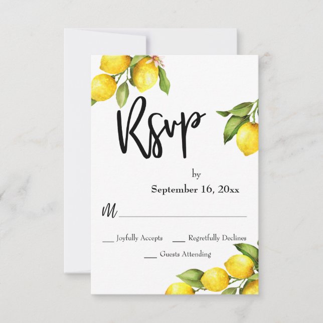 Watercolor Lemons RSVP Typography (Front)