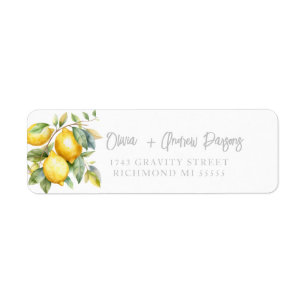 Watercolor Lemons Script Address Label