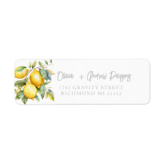 Watercolor Lemons Script Address Label