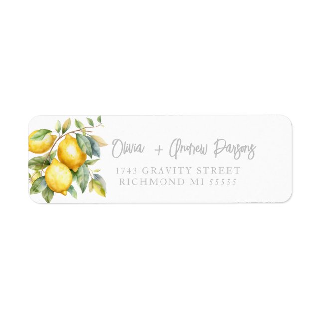 Watercolor Lemons Script Address Label (Front)