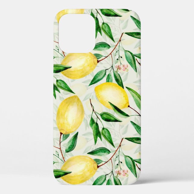 Watercolor lemons, seamless fruit pattern. Case-Mate iPhone case (Back)