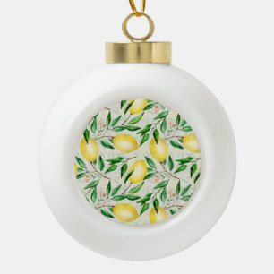 Watercolor lemons, seamless fruit pattern. ceramic ball christmas ornament