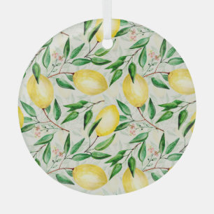 Watercolor lemons, seamless fruit pattern. glass ornament