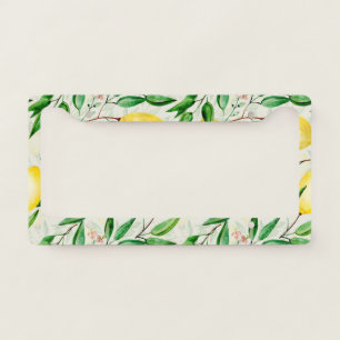 Watercolor lemons, seamless fruit pattern. license plate frame