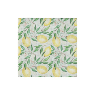 Watercolor lemons, seamless fruit pattern. stone magnet