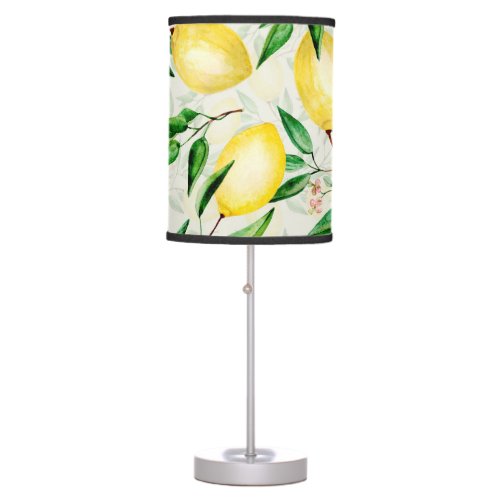 Watercolor lemons seamless fruit pattern table lamp