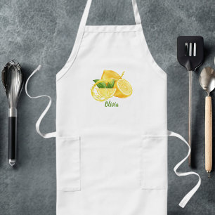 Watercolor Lemons Simple Modern Personalized Long Apron