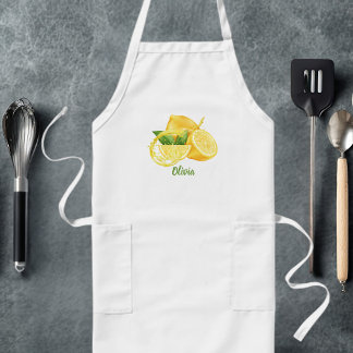 Watercolor Lemons Simple Modern Personalized Long Apron