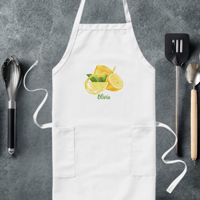 Watercolor Lemons Simple Modern Personalized Long Apron (Creator Uploaded)
